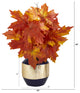 18" Autumn Maple Leaf Artificial Plant, Blue and Gold Planter