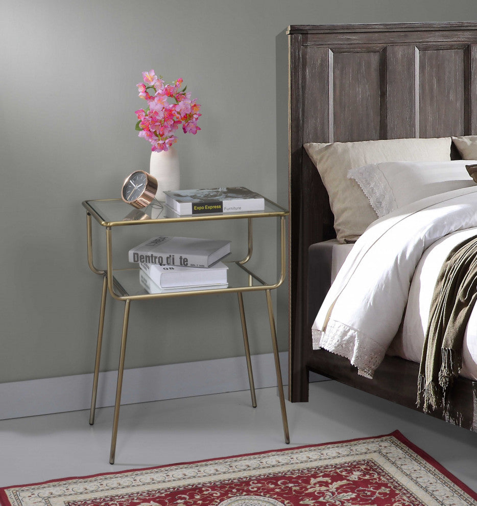 HomeRoots 19" X 13" X 25" Antique Brass Metal End Table