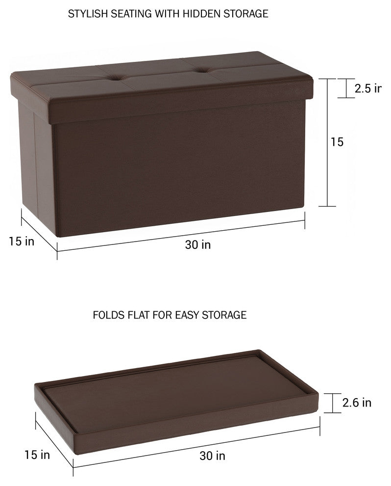 Lavish Home Large Faux Leather Ottoman Storage Bench, Brown