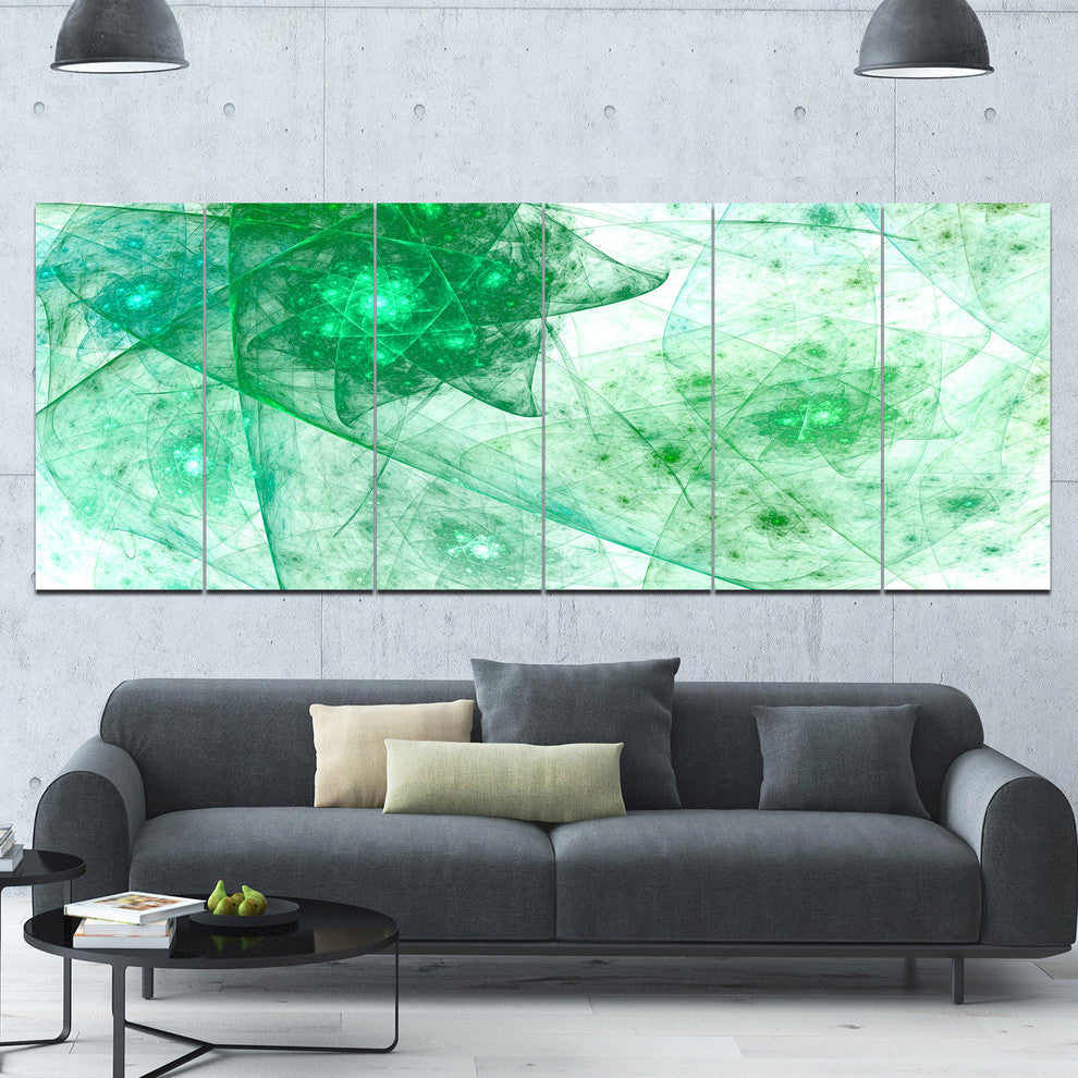Clear Green Rotating Polyhedron, Abstract Canvas Wall Art, 70"x28", 6 Panels