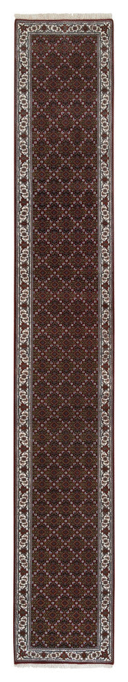 Red Herati Wool and Silk 175 KPSI Hand Knotted Runner Rug, 2'1"x13'10"