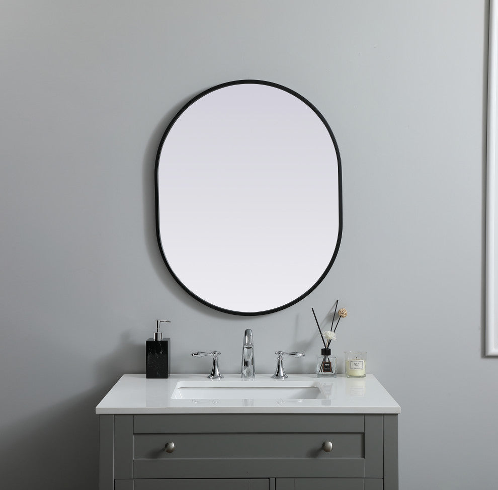 Metal Frame Oval Mirror 24X30 Inch, Black