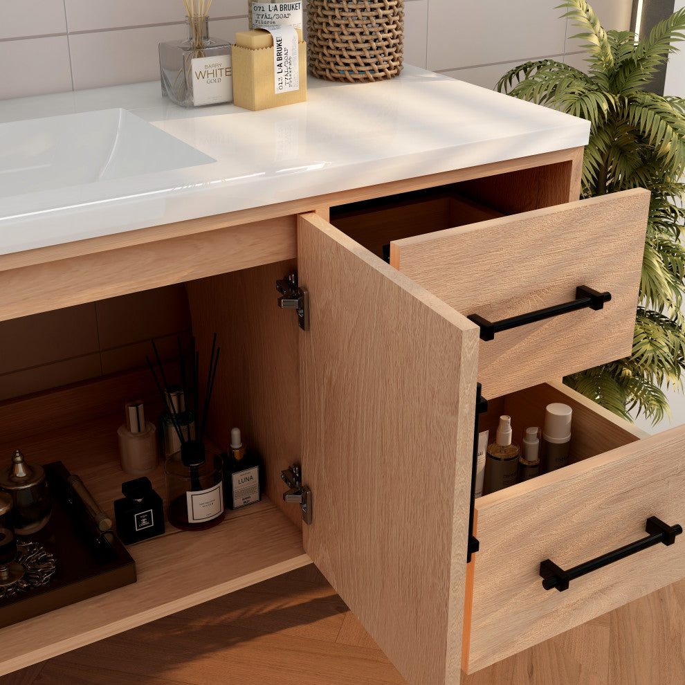 Victoria 60" Solid Wood Bath Vanity, Single Sink, Red Oak