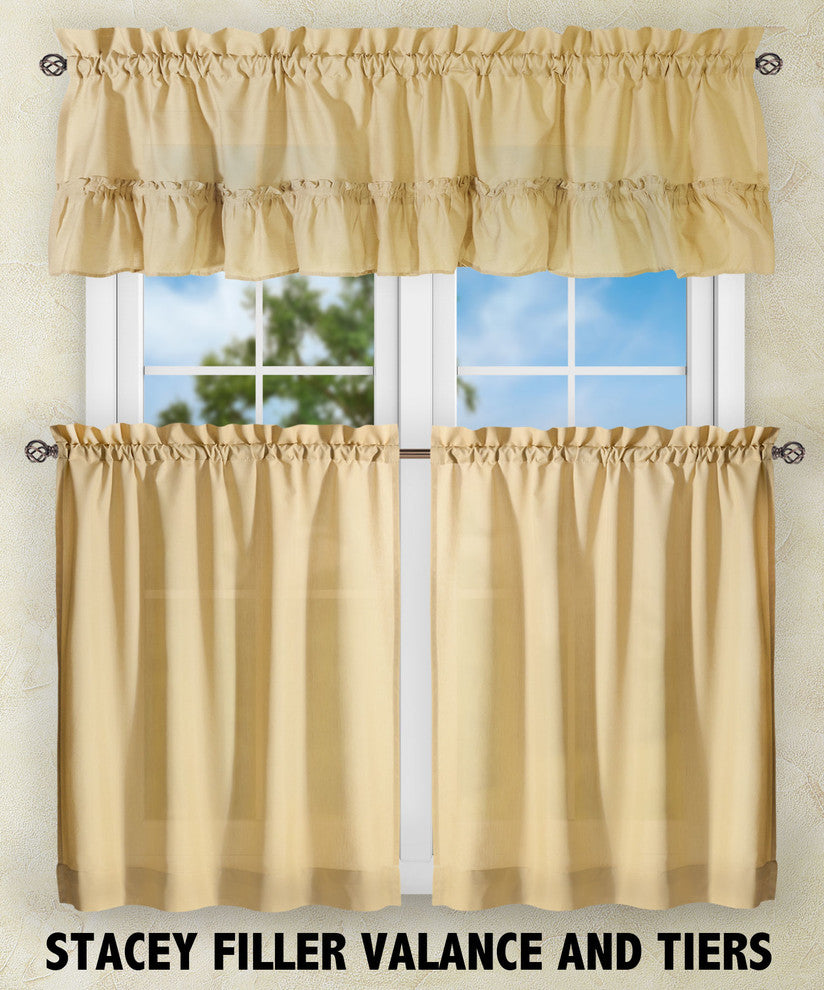 Ellis Curtain Stacey Tailored Tier Pair Curtains, Almond, 56"x36"