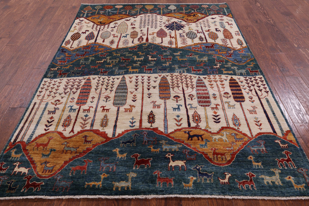 Persian Gabbeh Tribal Hand-Knotted Rug 5' 9" X 7' 11" Q5654