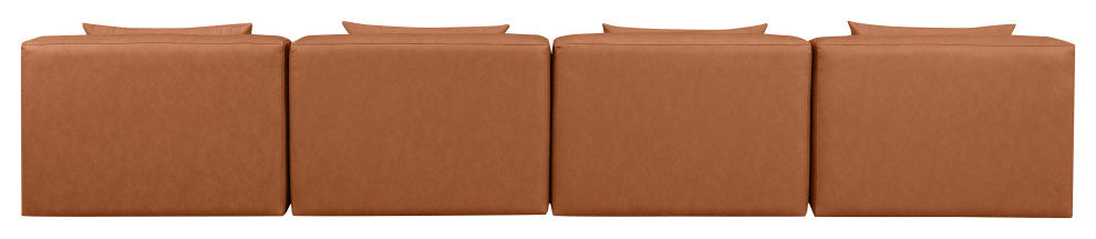 Cube Upholstered Modular Sofa, Cognac, 4-Piece: 4 Armless Chair, Vegan Leather