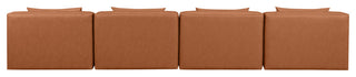 Cube Upholstered Modular Sofa, Cognac, 4-Piece: 4 Armless Chair, Vegan Leather