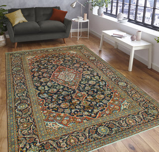 Fine Vintage Distressed Alecia Navy/Rust Rug, 7'3 x 10'4