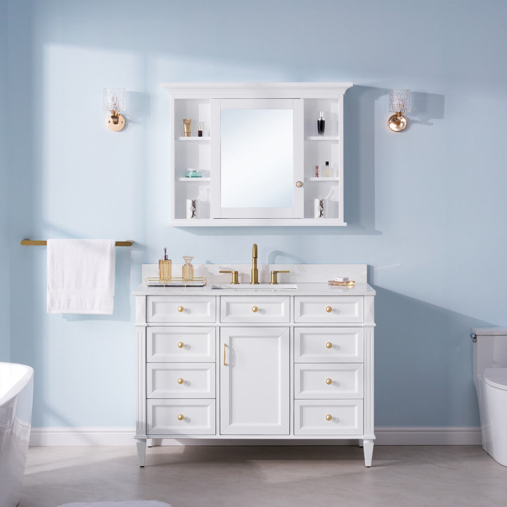 Handmade Solid Wood Medicine Cabinet with Ample Storage Space in White, 40"x30" Left Open Single Door