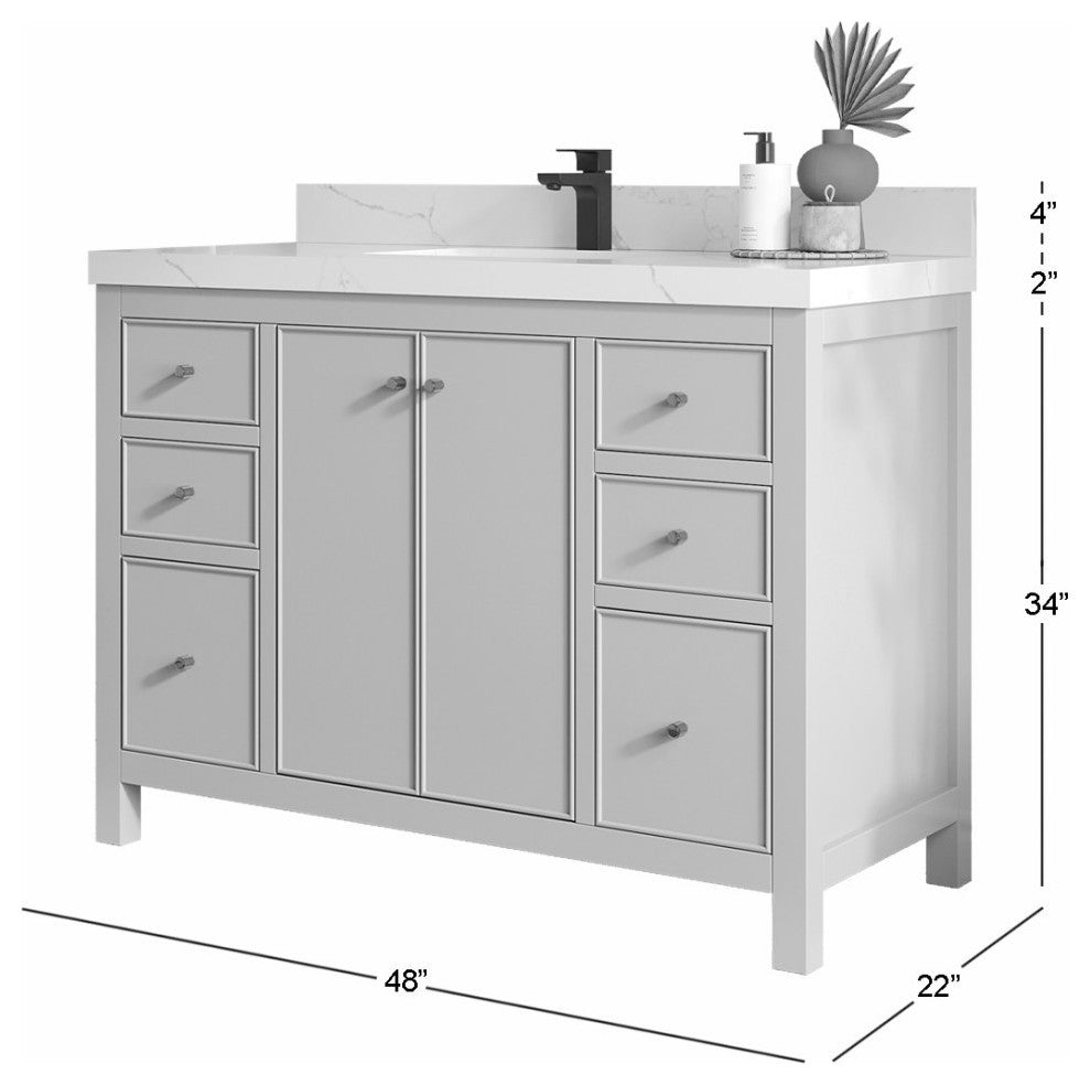 Chicago 48" Single Sink Bathroom Vanity, Fine Grain 2" White Quartz