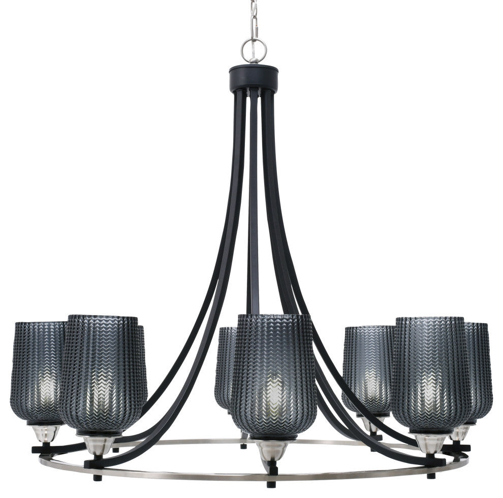 Paramount 8-Light Chandelier, Matte Black & Brushed Nickel, 5" Smoke Textured