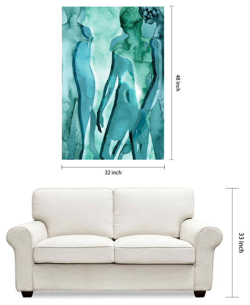 "Water Women II" Frameless Tempered Glass Contemporary Wall Art 48" x 32"