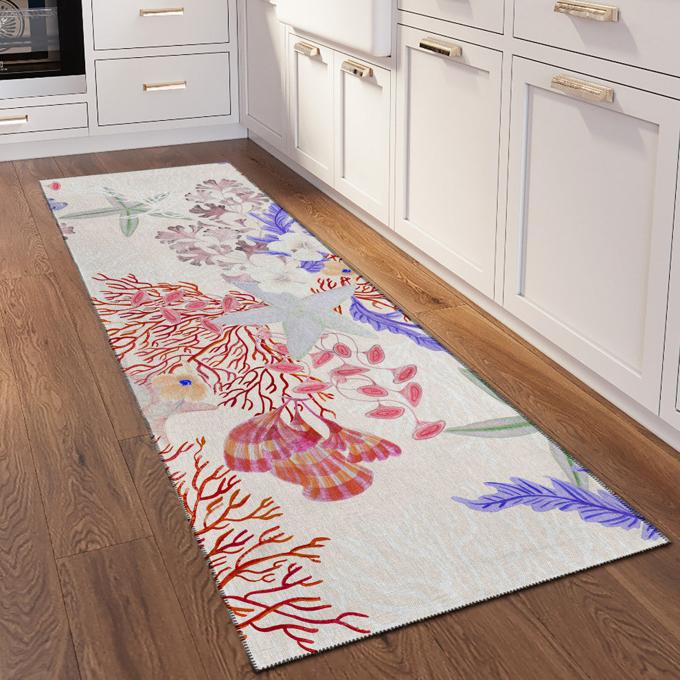 Indoor/Outdoor Seabreeze SZ1 Ivory Machine Washable 2'3" x 7'6" Runner Rug
