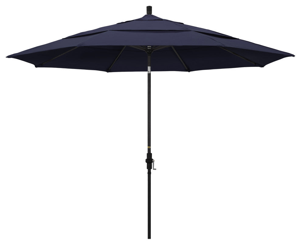 11' Stone Black Collar Tilt Crank Aluminum Umbrella, Sunbrella, Navy