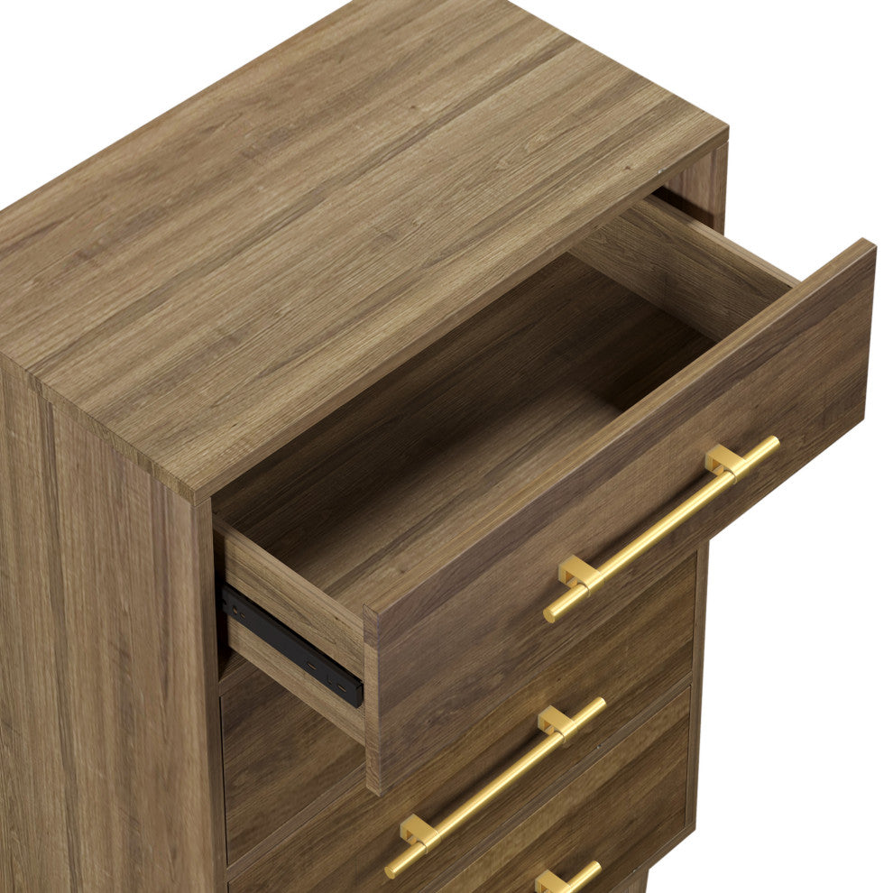 4 Drawers 30" W Wood Chest, Natural Walnut