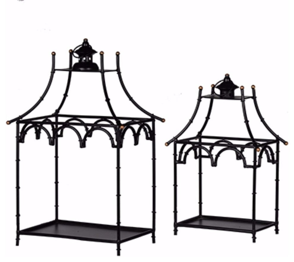 Benzara BM154741 Intriguing Wellford Metal Candle Lanterns, Set of 2, Black