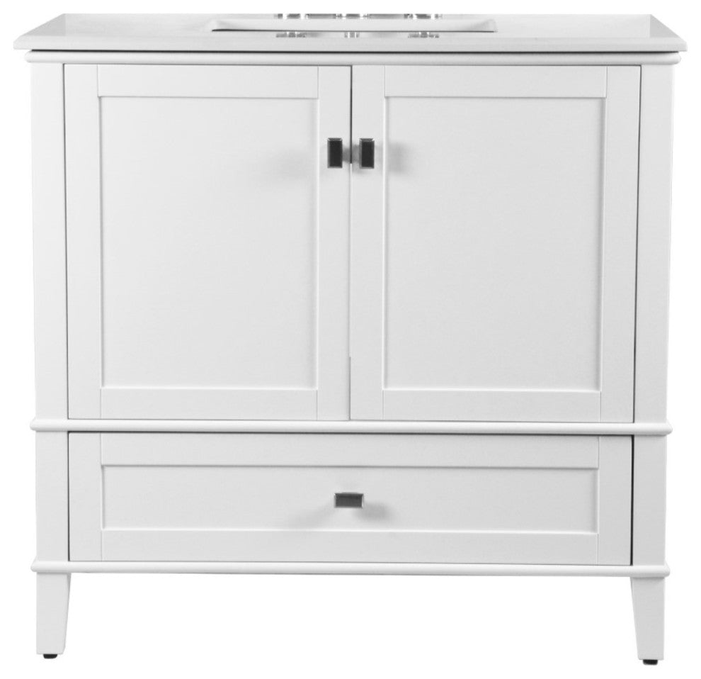 37" Single Vanity, White With Engineered Stone Top