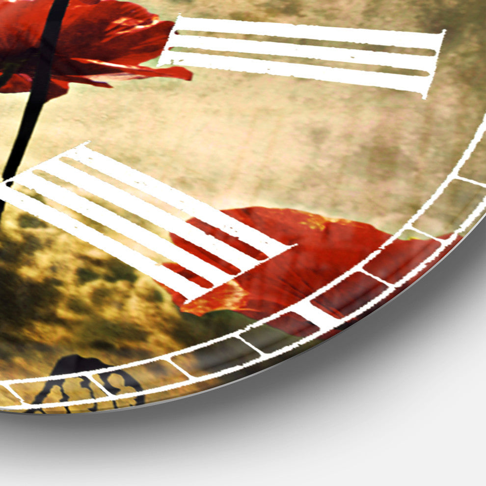 Poppies On Thunderstorm Background Floral Metal Clock, 36x36