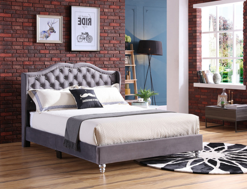 Quincy Upholstered Micro Suede Bed, Gray, Full