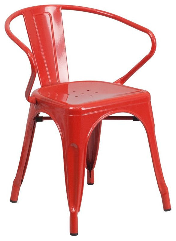 Flash Furniture Metal Stackable Dining Arm Chair in Red