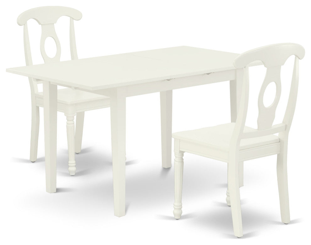3Pc Dinette Set 2 Dining Chairs, Butterfly Leaf Small Dining Table, Linen White