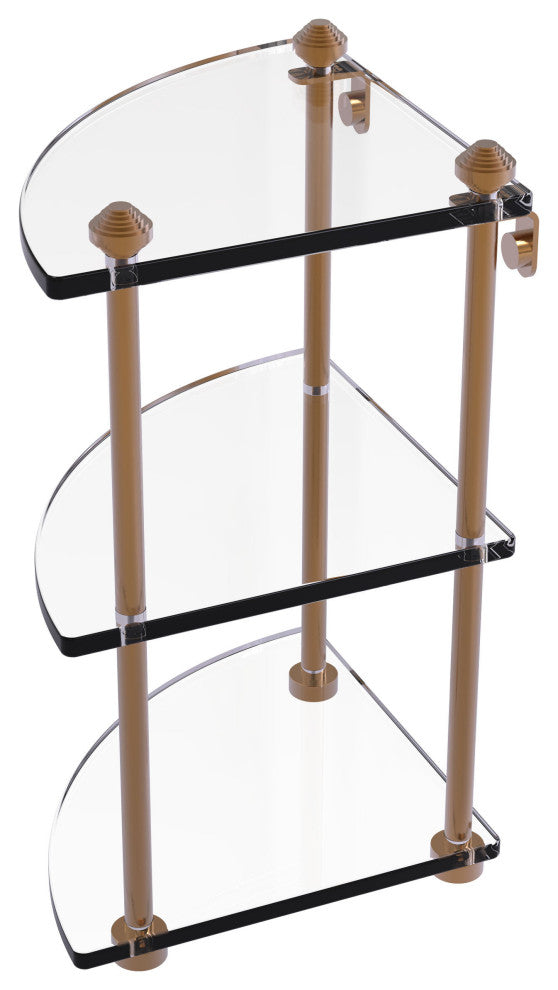 Southbeach Three Tier Corner Glass Shelf, Brushed Bronze