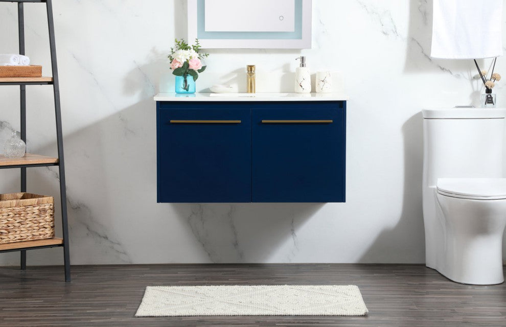 Elegant VF44536MBL-BS 36" Single Bathroom Vanity, Blue With Backsplash