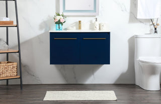 Elegant VF44536MBL-BS 36" Single Bathroom Vanity, Blue With Backsplash