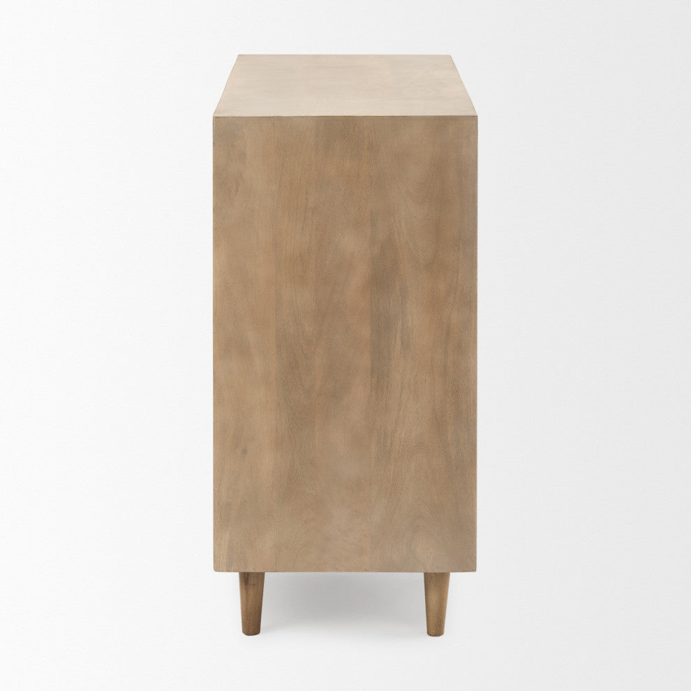 Tucker Light Brown Wood w/ Carved Arch Pattern 2 Door Accent Cabinet