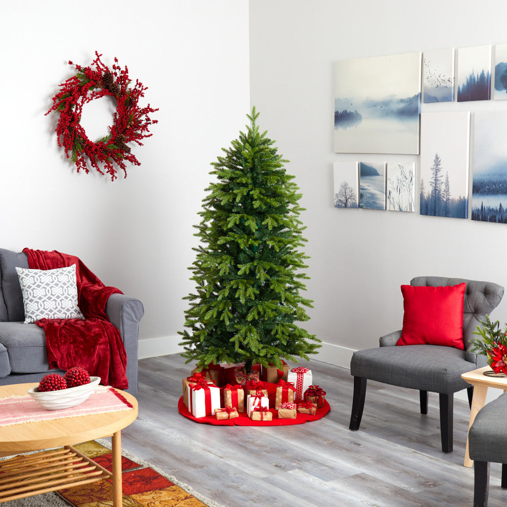 6' Belgium Fir Natural Look Artificial Christmas Tree With 300 Clear LED Lights