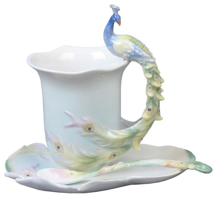 Peacock Coffee Cup Set With Spoon