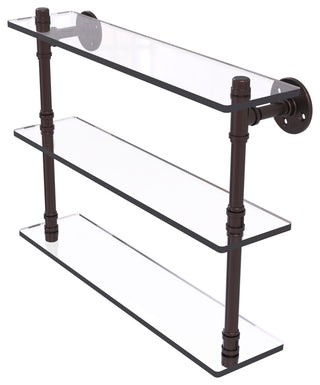 Pipeline Triple Glass Shelf, Antique Bronze, 22"