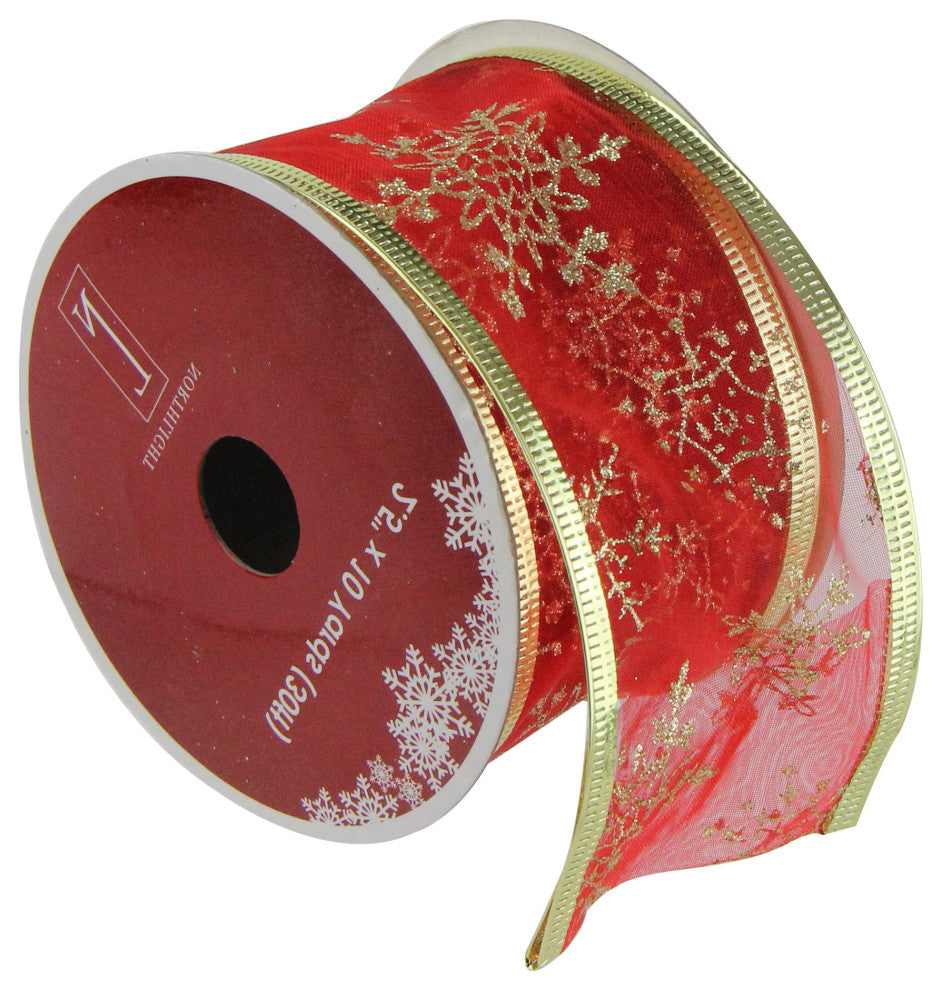 Red and Gold Snowflakes Wired Christmas Craft Ribbon