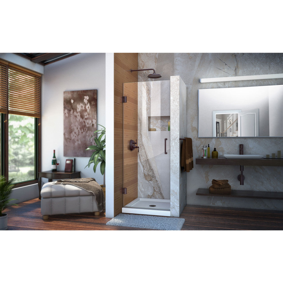 DreamLine Unidoor 27" Frameless Hinged Shower Door, Oil Rubbed Bronze