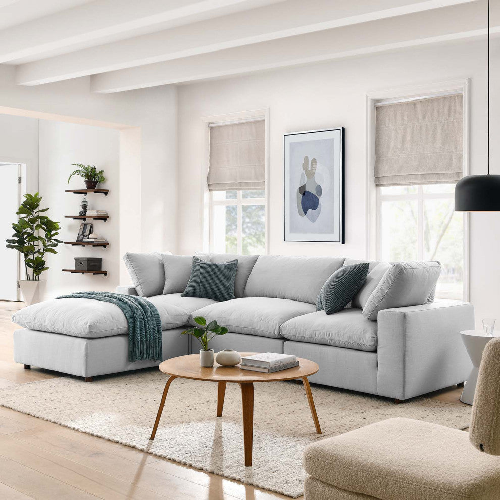 Commix Down Filled Overstuffed 4-Piece Sectional Sofa Set, Light Gray
