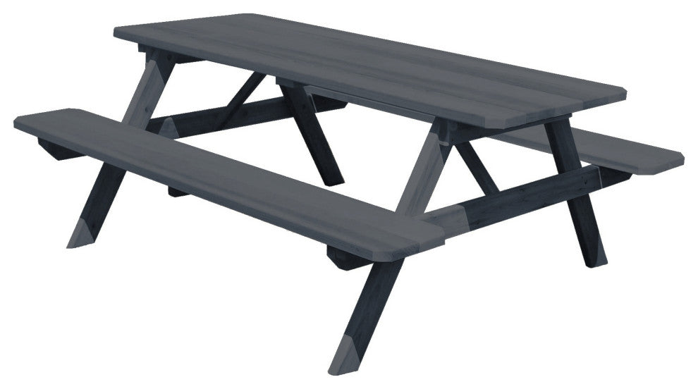 Pine Picnic Table with Attached Benches, Charcoal Stain, 8 Foot