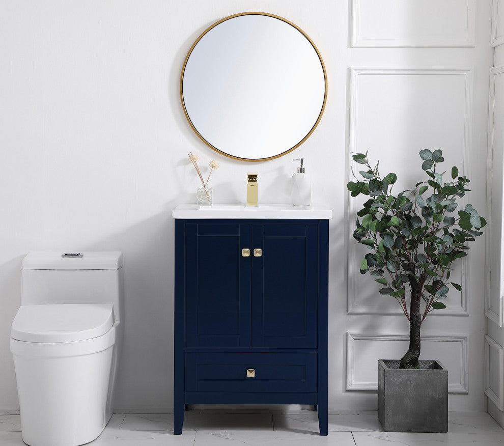 24" Single Bathroom Vanity Set, White, Blue, 24