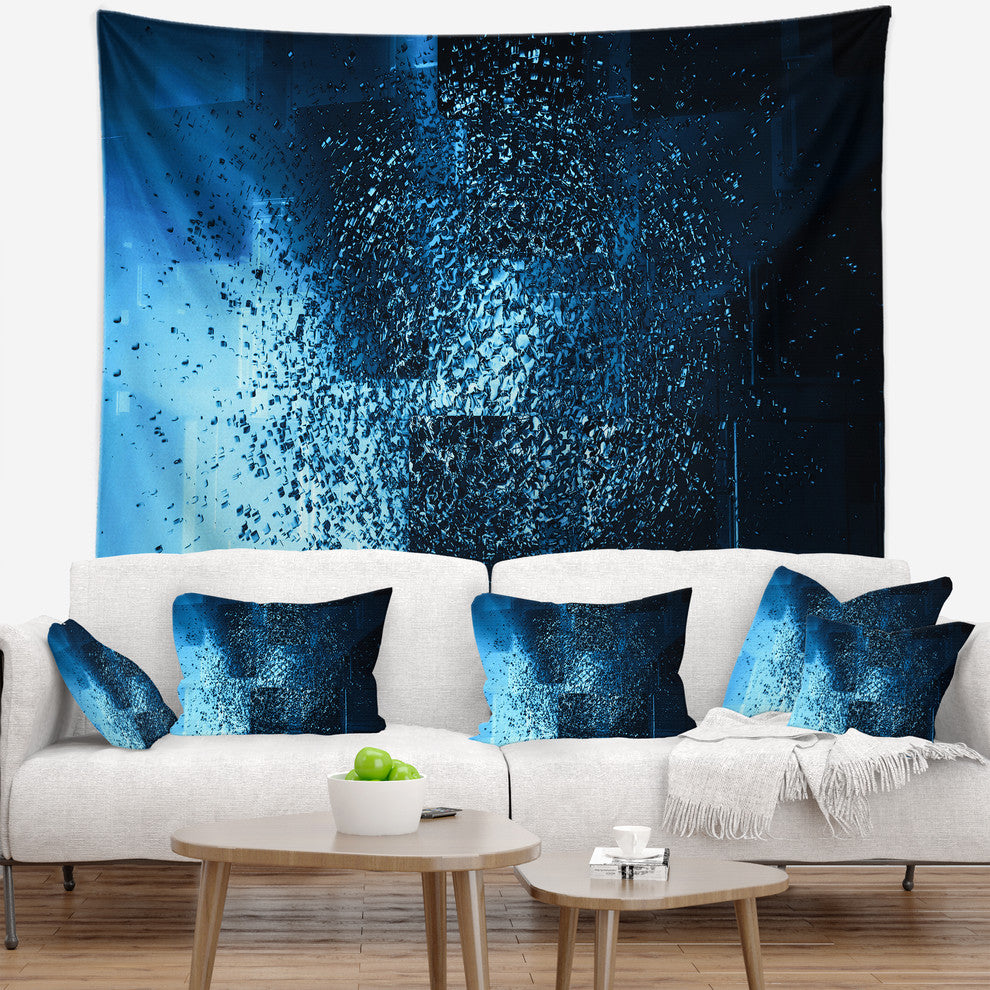 Fractal 3D Blue Paint Splash Contemporary Wall Tapestry, 39"x32"
