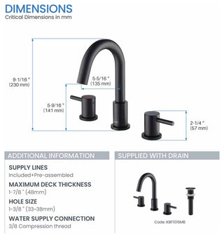 Circular Widespread Sink Faucet With Pop-Up Drain, Matte Black