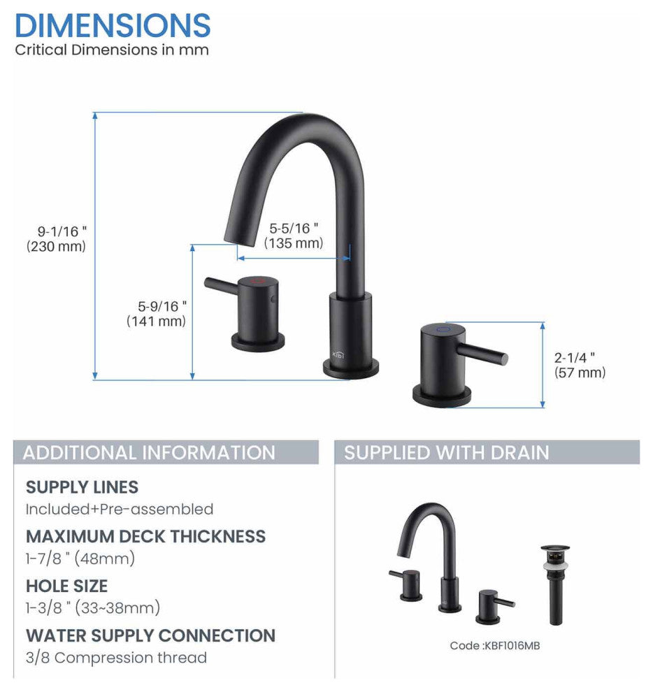 Circular Widespread Sink Faucet With Pop-Up Drain, Matte Black