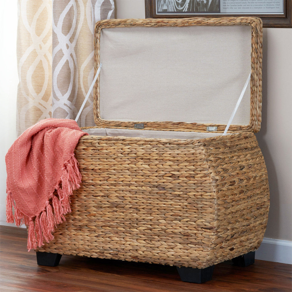 Large Curved Wicker Storage Chest, Liner, Water Hyacinth