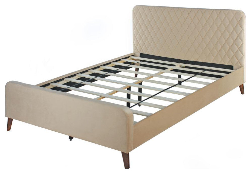 Better Home Products Roza Velvet Upholstered Queen Bed With Headboard Champaign