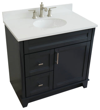 37" Single Sink Vanity, Dark Gray Finish With White Engineered Stone Top
