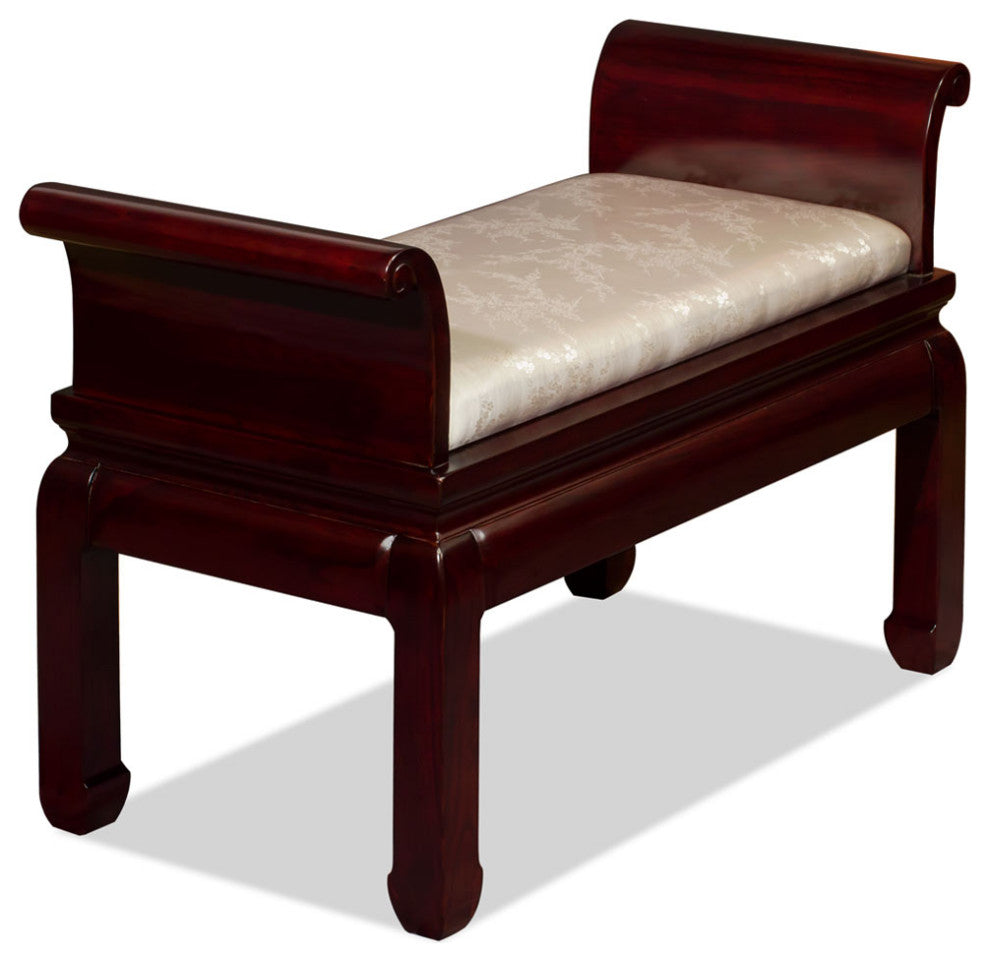 Dark Cherry Finish Elmwood Zhou Yi Asian Bench