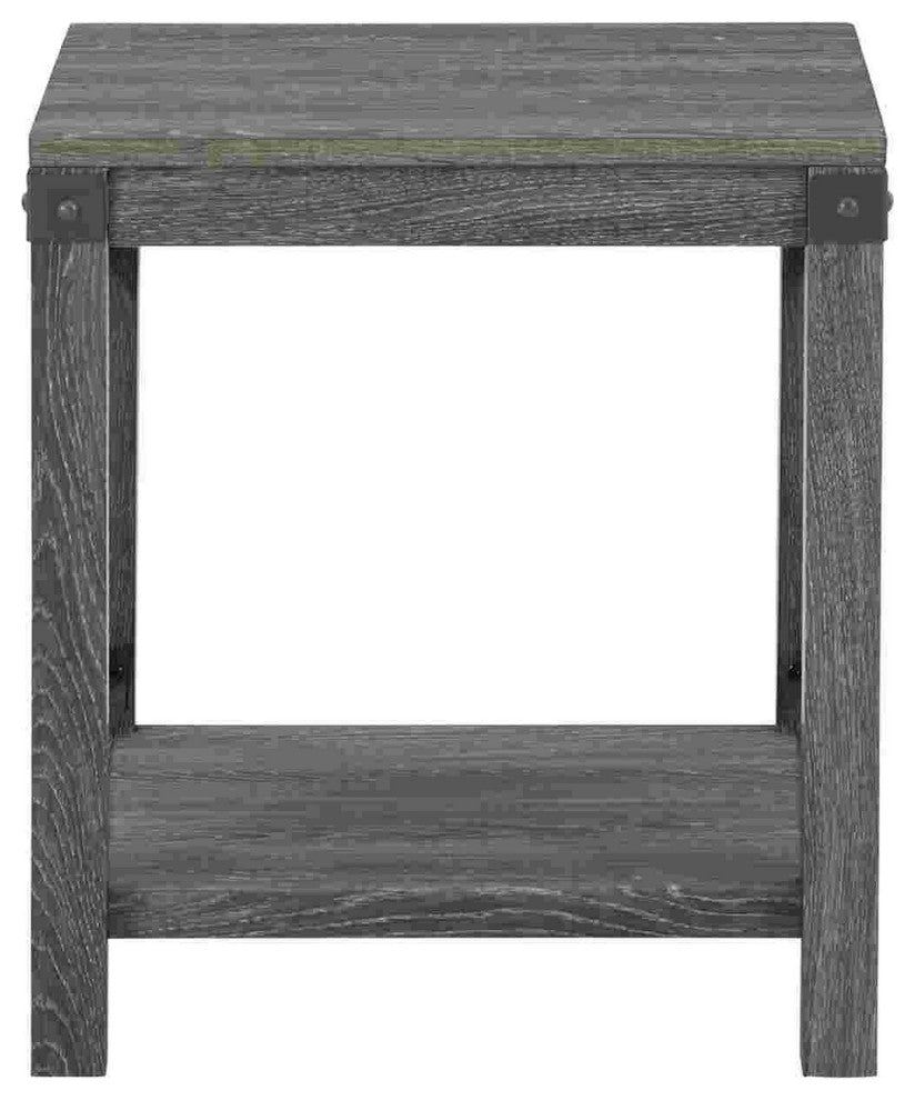 Benzara BM262431 End Table With X Metal Accent and Grain Details, Gray