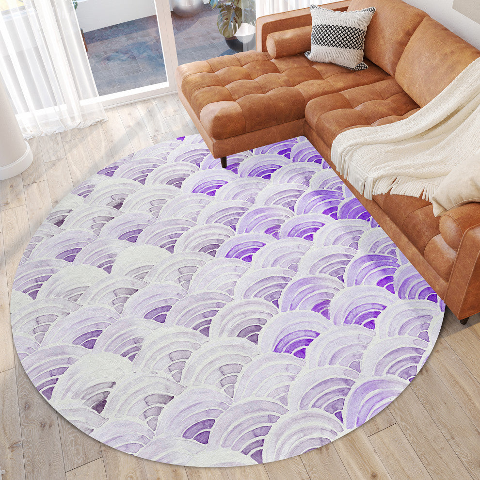 Indoor/Outdoor Seabreeze SZ5 Violet Machine Washable 8' x 8' Round Rug