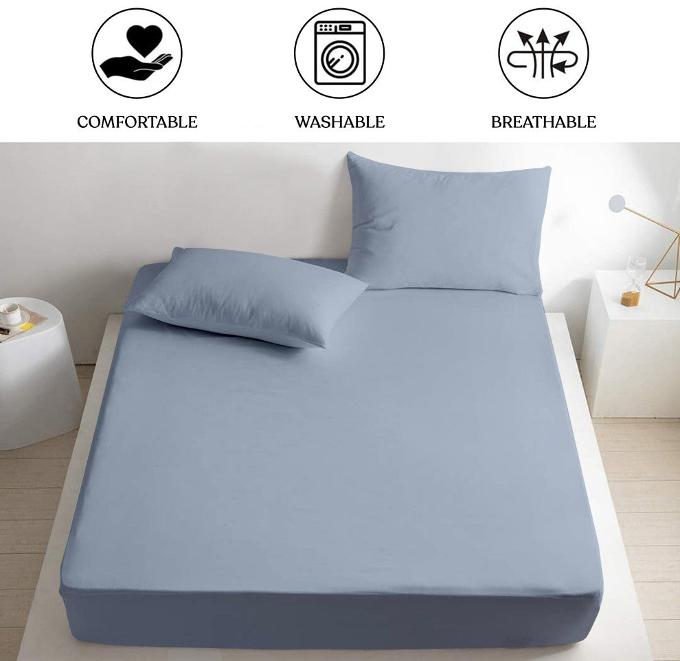 Organic Cotton Fitted Sheet, Light Blue, Queen, 60"x80"