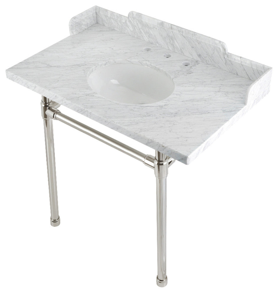 Kingston Brass LMS36M86ST 36" Carrara Marble Console Sink, Legs