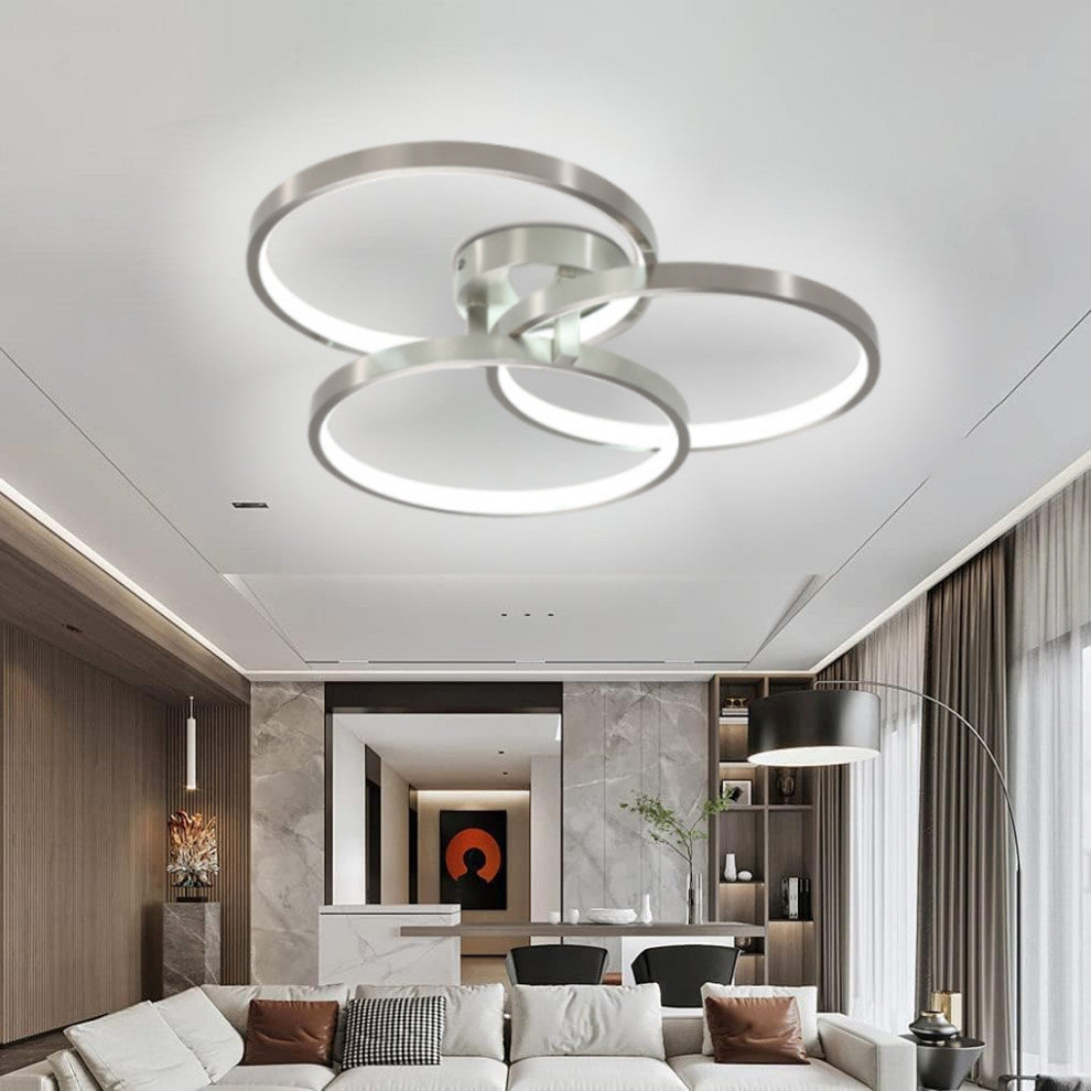 Gold LED Three Ring Design Semi-flush Mount Ceiling Lamp