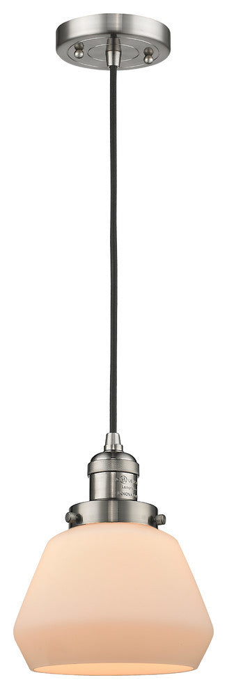 1-Light Fulton 7" Mini Pendant, Brushed Satin Nickel, Glass: Matte White Cased